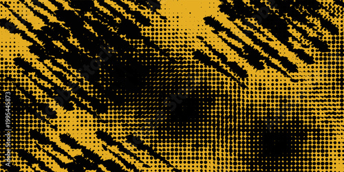 Dots pop art comics sport style vector illustration. Dots halftone yellow and black color pattern gradient grunge texture background.