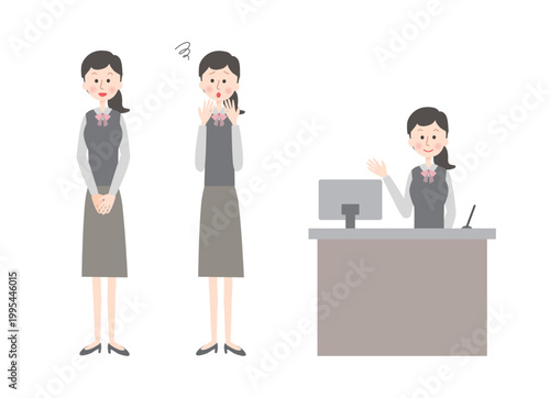 受付女性のポーズセット