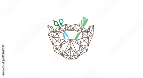 Abstract Geometric Head with Scissors and Comb - Hair Salon Logo Concept