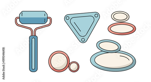 Beauty Tools Set: Face Roller, Gua Sha, Eye Patches - Flat Design