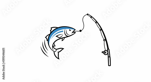 Fish Caught on Fishing Rod Hook, Jumping Out of Water, Fishing Hobby Concept