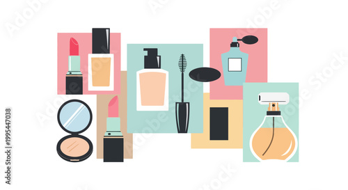 Cosmetics Collection: Lipstick, Mascara, Perfume Bottles, Compact Mirror