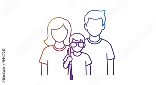 Family with a Blind Child Using a White Cane