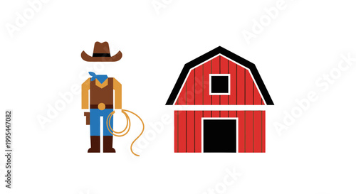 Cowboy and Barn Icon