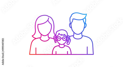 Family Portrait: Parents and Child with Gradient Colors