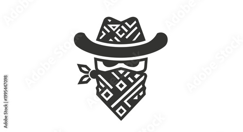 Cowboy Bandit Masked Figure Icon with Hat and Bandana