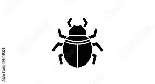 A minimalist black beetle icon on a white background, representing a simple insect design