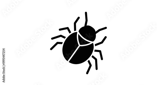 A black and white vector graphic illustration of a bug icon