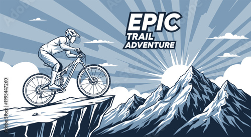 Mountain biker on cliff edge epic trail adventure extreme sport outdoor.