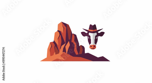 Cowboy Hat Cow and Desert Rock Formation