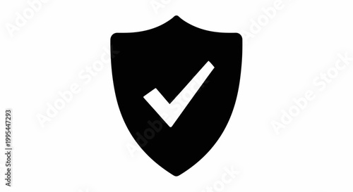 A black shield icon with a white checkmark on a transparent background