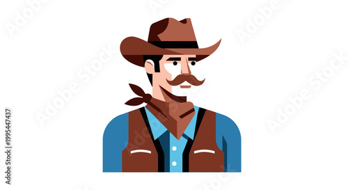 Cowboy Portrait, Western Man with Hat and Bandana, Vintage Style