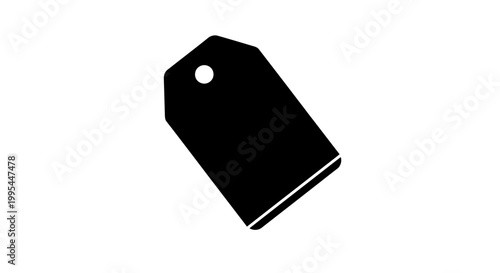 A minimalist black tag icon with a hole at the top on a white background
