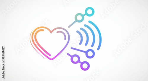 Digital Heartbeat Icon with Data Connection and Network Waves