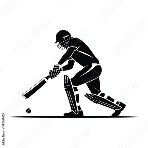 Cricket Player Silhouette Batting Sports Action Vector Illustration
