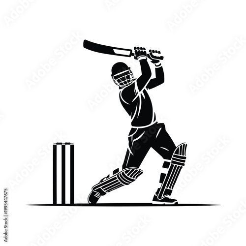 Cricket Player Silhouette Batting Sports Action Vector Illustration