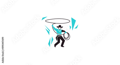Cowboy with Lasso Illustration - Western Lifestyle, Rodeo, American West
