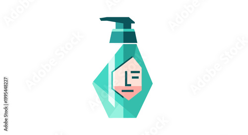 Geometric Soap Dispenser with Abstract Face Label - Modern Beauty Product Icon