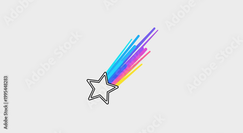 Colorful Shooting Star with Rainbow Streaks on Gray Background