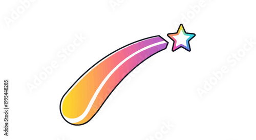 Colorful shooting star with rainbow gradient and glitter effect, isolated on white background.