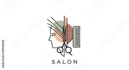 Hair Salon Logo Design: Scissors, Comb, and Stylized Woman's Head