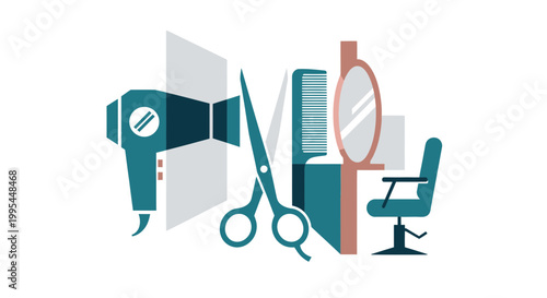 Hair Salon Tools and Equipment Flat Design Icon Set