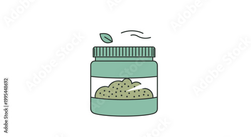 Herbal Balm Jar with Leaf and Air Swirls - Natural Skincare Concept