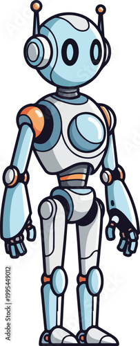 Cartoon robot character with headphones on white background