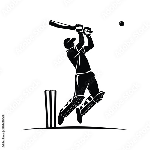 Cricket Player Silhouette Batting Sports Action Vector Illustration