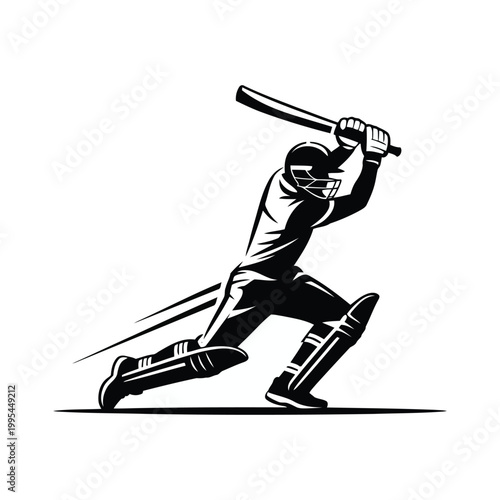 Cricket Player Silhouette Batting Sports Action Vector Illustration