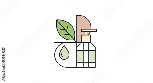 Natural Skincare Concept: Abstract Illustration of Organic Beauty Product and Leaf