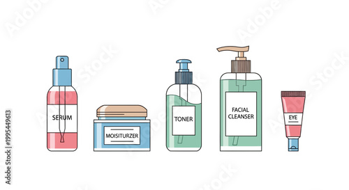 Skincare Products Collection: Serum, Moisturizer, Toner, Cleanser, Eye Cream