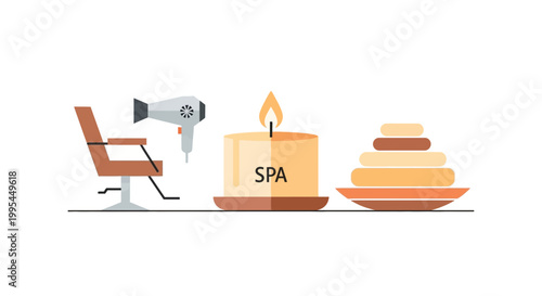 Spa and Beauty Salon Concept: Hair Dryer, Candle, and Hot Stones
