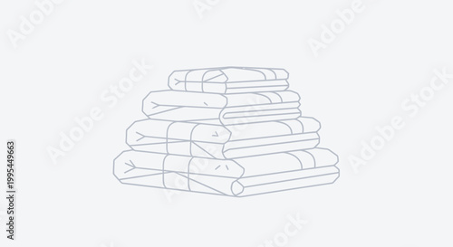 Stack of Folded Linens and Towels, Minimalist Line Art Illustration