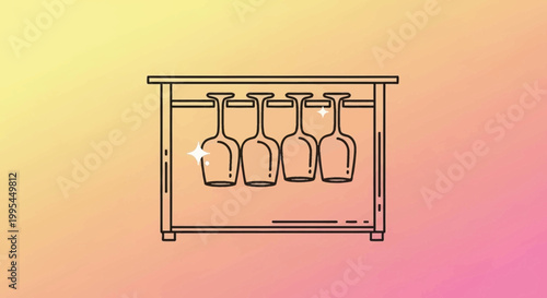 Clean wine glasses hanging on a rack, sparkling clean, bar or kitchen accessory, modern design