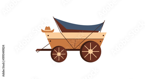 Vintage Cowboy Wagon with Hat and Blue Canopy