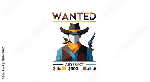 Wanted Poster Cowboy Abstract Geometric Style, Bandit Outlaw Reward
