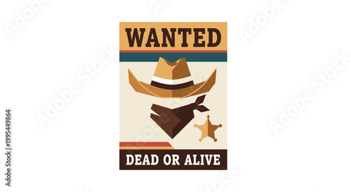 Wanted Poster Cowboy Hat Bandit Bandana Sheriff Star Dead or Alive