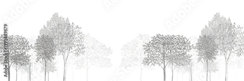 Architectural CAD Tree Line Drawing Set, Minimal Style Side View Section Wetland Forest Outline for Landscape Design, Separate Elements Clean Vector Illustration Collection