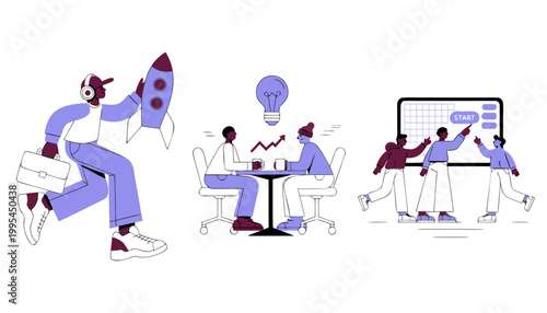 Modern Business Strategy and Creative Collaboration Vector Illustration Set.eps