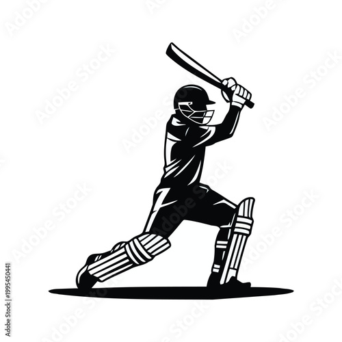 Cricket Player Silhouette Batting Sports Action Vector Illustration