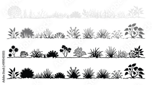 Architectural Grass Linework Set, Silhouettes, Sections and Turf Details for CAD Drawings, Landscape Design Elements, Minimal Vector Illustration Collection