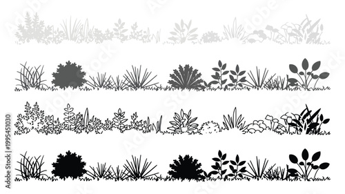 Architectural Grass Linework Set, Silhouettes, Sections and Turf Details for CAD Drawings, Landscape Design Elements, Minimal Vector Illustration Collection
