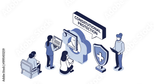 Isometric Illustration of Constitutional Protection and Legal Safeguards.