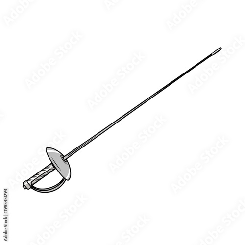 Fencing sword with long metal blade.