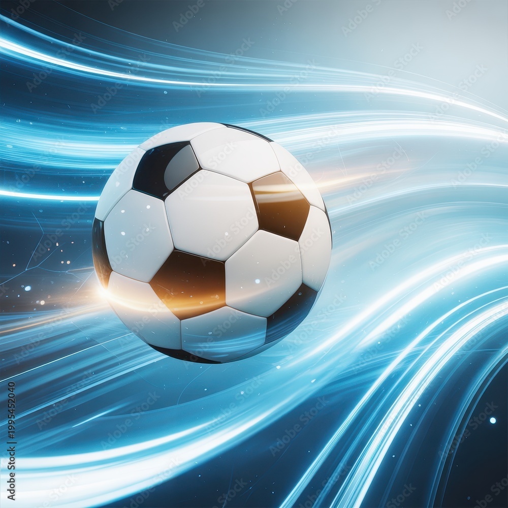 Naklejka premium Soccer ball moving with abstract light motion blur