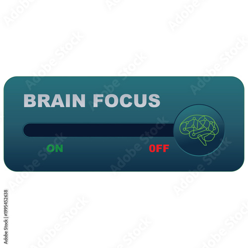 Brain Focus Mode Toggle Switch - On and Off States Vector