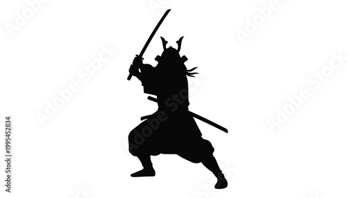 black and white silhouette set of Samurai very high quality vector illustration.