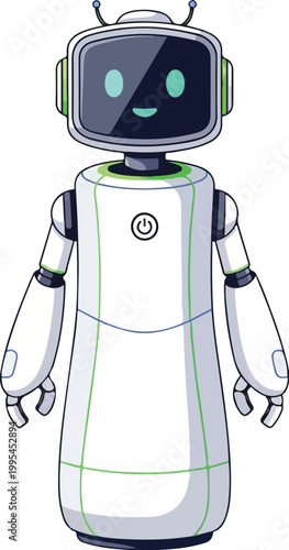 Cartoon robot character with green lines and smiling face