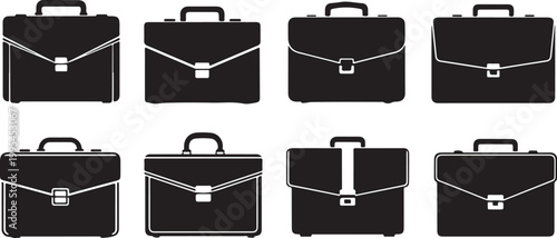 Black classic briefcase vector icons set isolated on transparent background, Vector